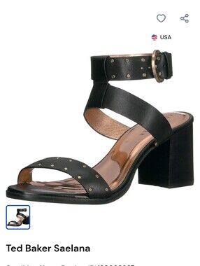 Ted Baker Saelana black studded block heel sandals gold hardware 39